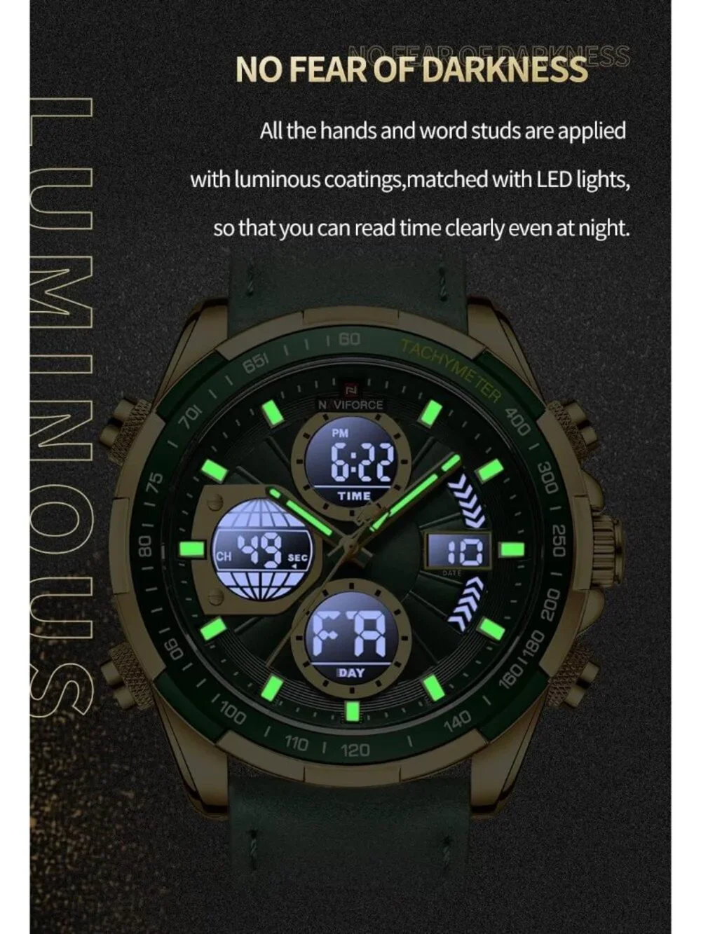 Men's Green And Gold Analog Quartz Waterproof Chronograph Stylish Casual Watch